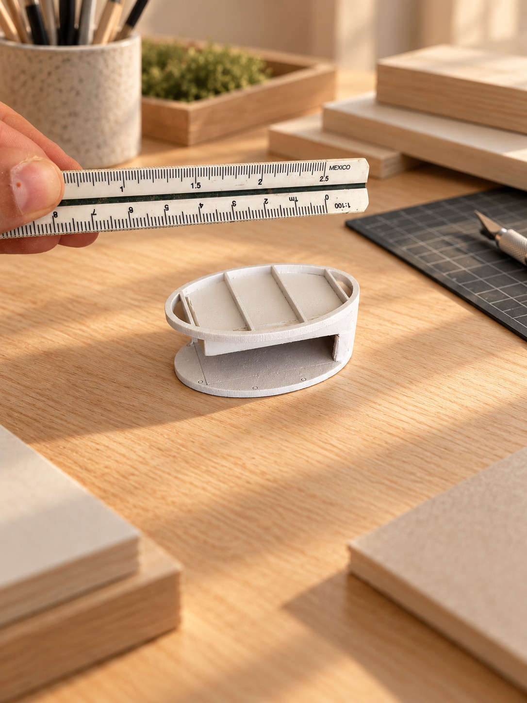 Proceso del modelo — Colocación de piezas blancas a mano.