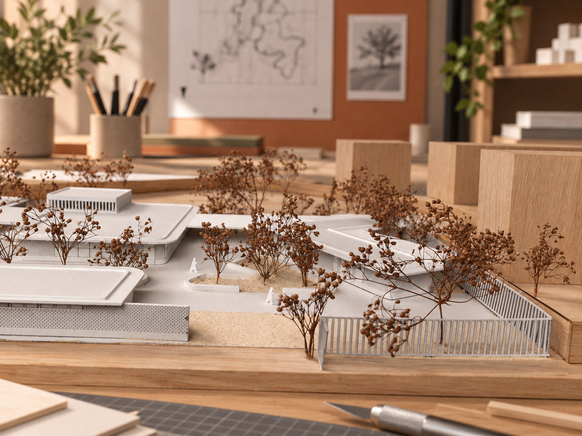 Proceso F44 — Taller: arbolado y cercas sobre la maqueta.